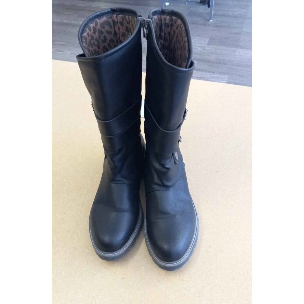 Womens Blowfish Boots Raexy Side Zip Up Mid Calf Vegan Boot Black Shoes Size 8.5
